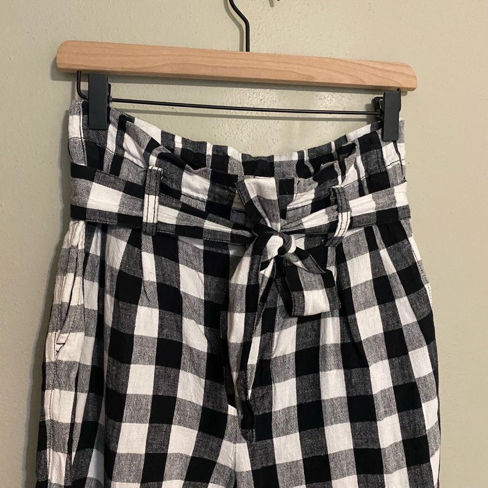 Madewell Black and White Checkered Gingham Straight Leg Tie Waist Paperbag Pants - Picture 4 of 5